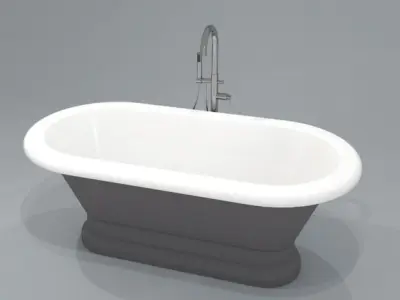 freestanding bathtub with floor mounted chrome tap and shower Low-poly 3D model