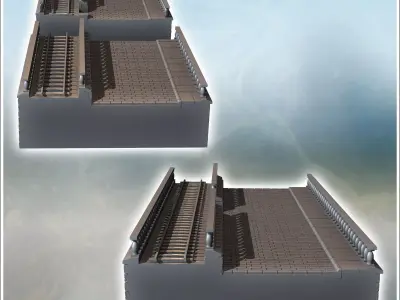 Damaged brick bridge with classic-style parapet and double arche 3D print model