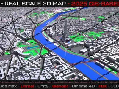 Paris 3D Map - Real Scale - 2025 Gis Data 3D model
