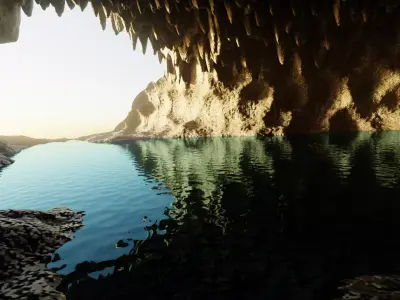 Cave V10 - Base Grotto Environment with Water Feature Low-poly 3D model