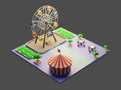 Isometric Ferris Wheel Environment 3D model