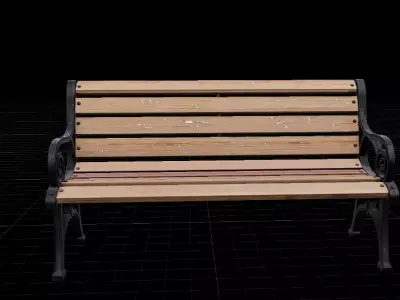 Street Bench Wooden 3D Model Low-poly 3D model