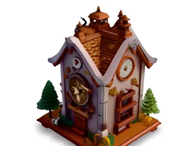 LowPoly Cartoon Clock House Low-poly 3D model