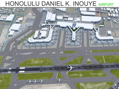 Honolulu Daniel K Inouye International Airport 10km Low-poly 3D model