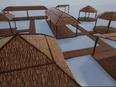 Lowpoly Stylized Wooden Huts-Shacks-Sheds Low-poly 3D model