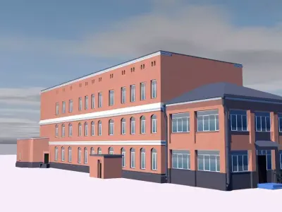 Museum brick building on cloudy day Low-poly 3D model purchase