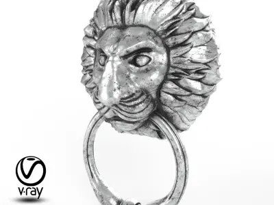 Door handle in the form of a lion head with a ring 3D model