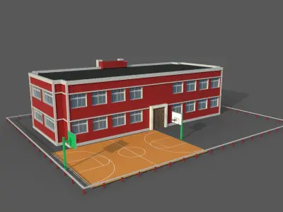 Cartoon High School  Low-poly 3D model