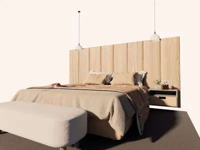 Double Bed Set - Scandinavian Minimalist Bedroom Layout 3D model