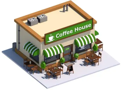 Low Poly Coffee House Low-poly 3D model