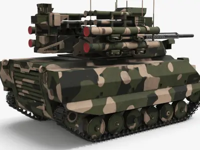  Military Support Vehicle with Dual Armament Forest Camo Simplified 