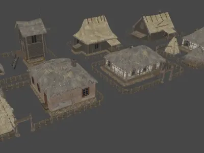 Wooden Village Low-poly 3D model