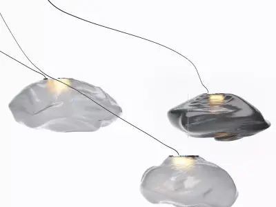 73-3-Semi-Rigid three light fixtures hanging from surface 3D model