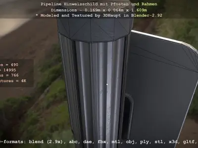 Hinweisschild Pipeline mit Pfosten und Rahmen Low-poly 3D model