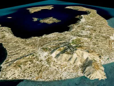 Santorini full island 3d model terrain Low-poly 3D model