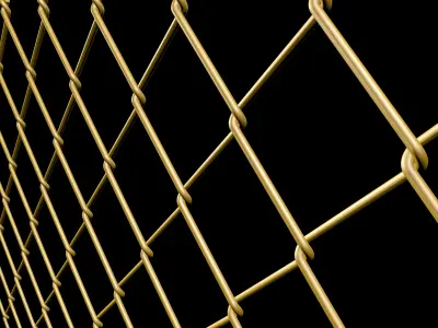 Wire-mesh gold chain link fence 3D model
