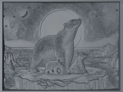 Polar bear with cubs 3D print model