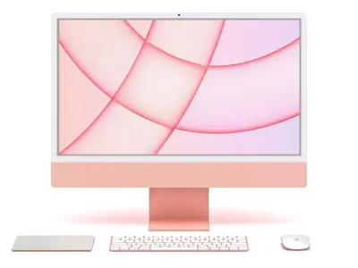 Apple iMac 24 inch 2021 Pink Keyboard Mouse Trackpad Low-poly 3D model