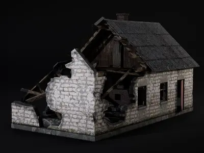 Abandoned destroyed house Low-poly 3D model