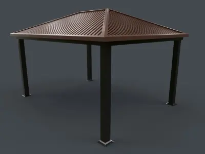 PBR Wooden Pergola Gazebo B4 Low-poly 3D model