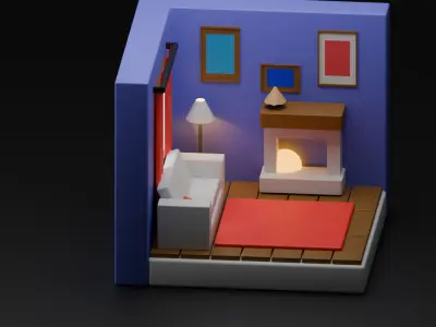  Cozy Isometric Living Room 3D model
