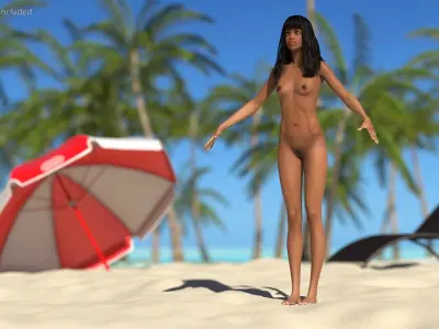 Young Woman Light Skin Black Rigged 3D model