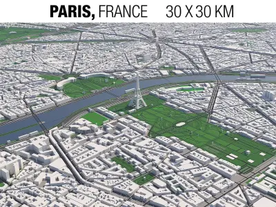 Paris France 30x30km 3D City Map 3D model