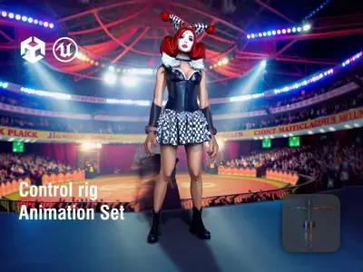 Circus Clowness in Colorful Attire Low-poly 3D model