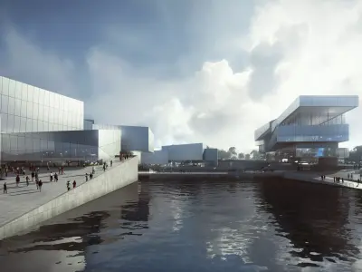 Waterfront Cultural Park With Green Roof Pavilions 3D model