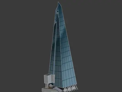 the shard low poly tall building with glass windows Low-poly 3D model