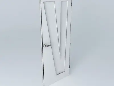 Letter V 3D door very detail with glass lock and hinger Free 3D model