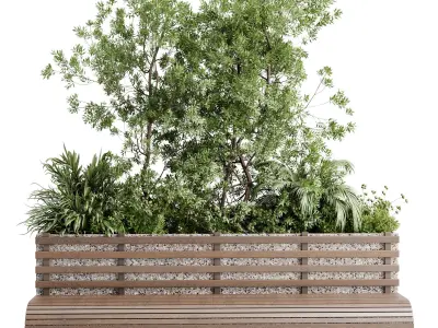 Urban Environment - Urban Furniture Bench with Plants Set 58 3D model