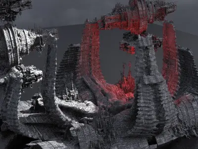 Sci-Fi Alien Spine City Necro Bases 3D model