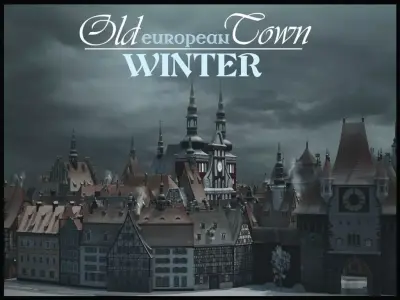 Old European Town Winter Low-poly 3D model