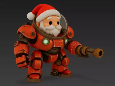 Santa Mech Pilot Cute Sci-Fi Christmas Mecha Character 3D Model Low-poly 3D model