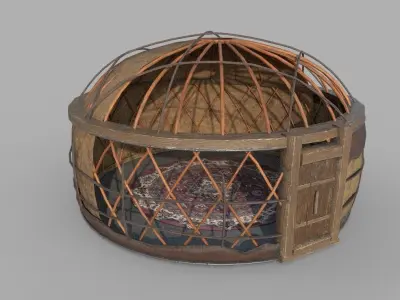 Old Mongolian Yurt and Interior Low-poly 3D model