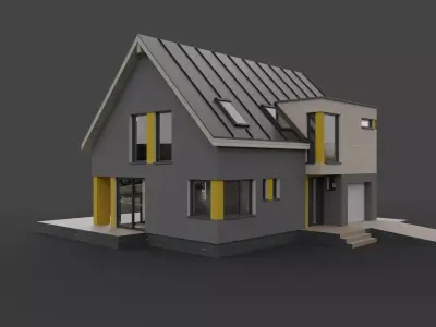 House with attic and interior walls M1 3D model