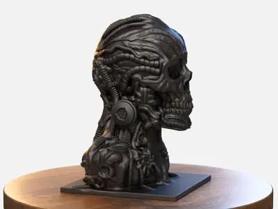 Skull robot Headphone Stand Cyborg skull robot Headset  3D print model