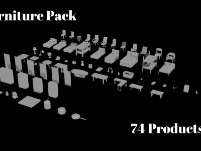 Low-Poly Furniture and Decor Pack - 74 Models Low-poly 3D model
