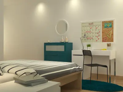 cozy bedroom with study place 2 3D model