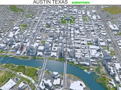 Austin Downtown Texas USA Low-poly 3D model