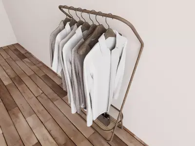 Modern Wood Clothes Rack 3D Model 3D model