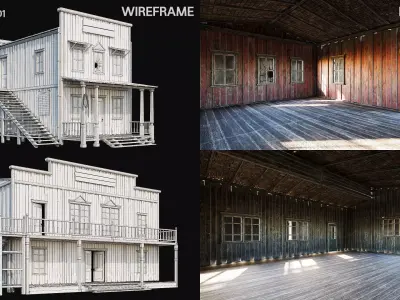 WILD WEST 01 with INTERIORS 4K TEXTURES Low-poly 3D model