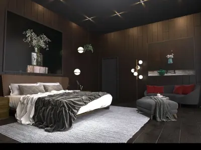 Bedroom with walls and wooden floors 3D model