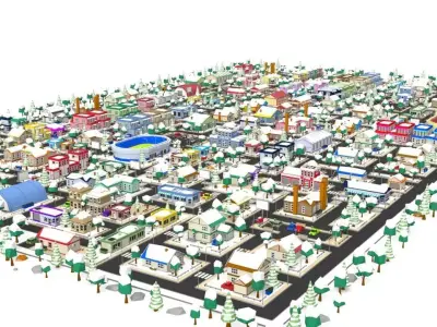 cartoon city Low-poly 3D model