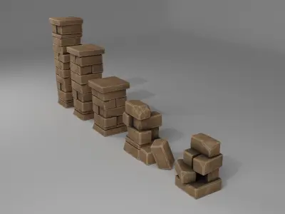 Column Brick Set Low-poly 3D model
