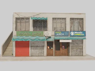 typical street Building with shops with 4k pbr textures Low-poly 3D model