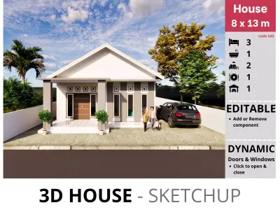 House 8x13m code 542 - Sketchup 3D model 3D model 3D model