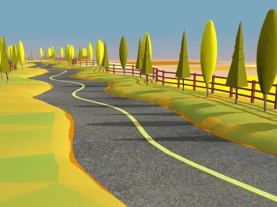 Cartoon Road Scene Low-poly 3D model