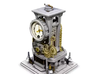 Steampunk Clock Tower 3D Model Low-poly 3D model